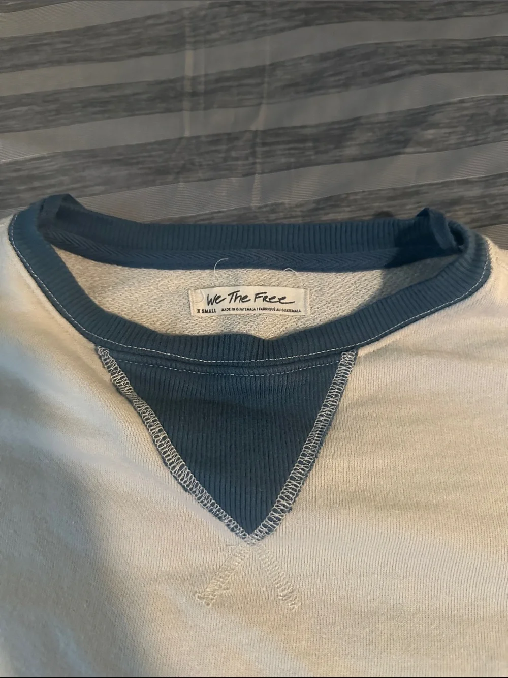 Women’s Free People We The Free Crewneck Oversized Sweater - Ivory Blue Trim XS